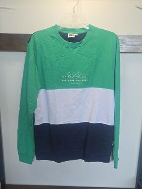 Say How You Feel Colorblock Crewneck Sweater Green, White & Navy